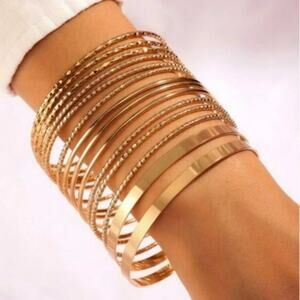 Gold Stackable Bracelet Set 12pc Layered Bangles Trendy Boho Minimalist Shiela